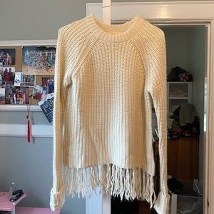 Off-white/cream Lovestitch sweater with fringe